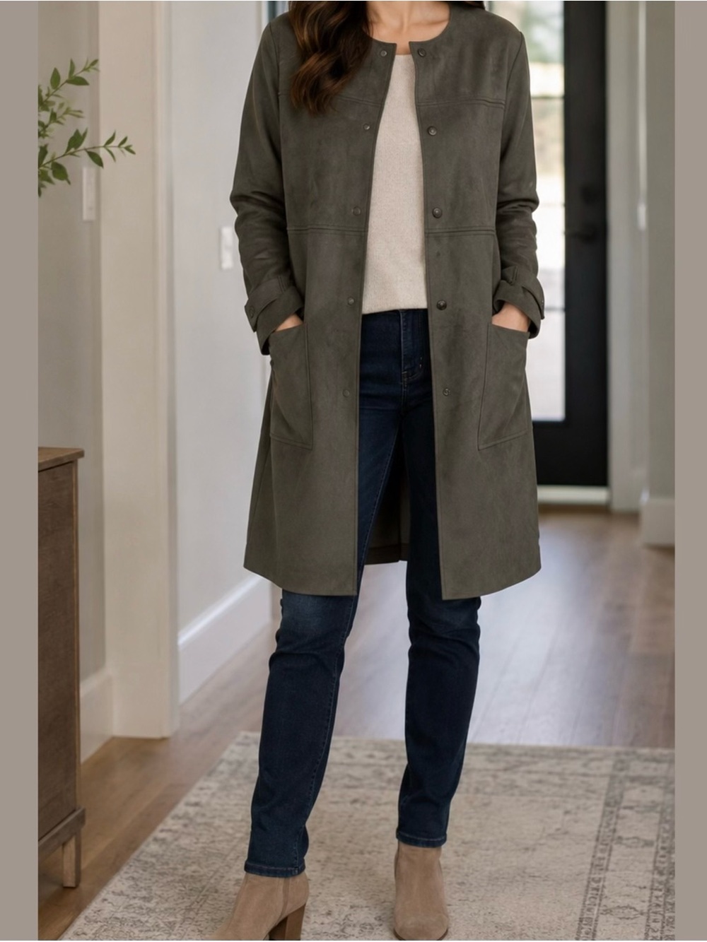 TAHARI Faux Suede Women Long Jacket
